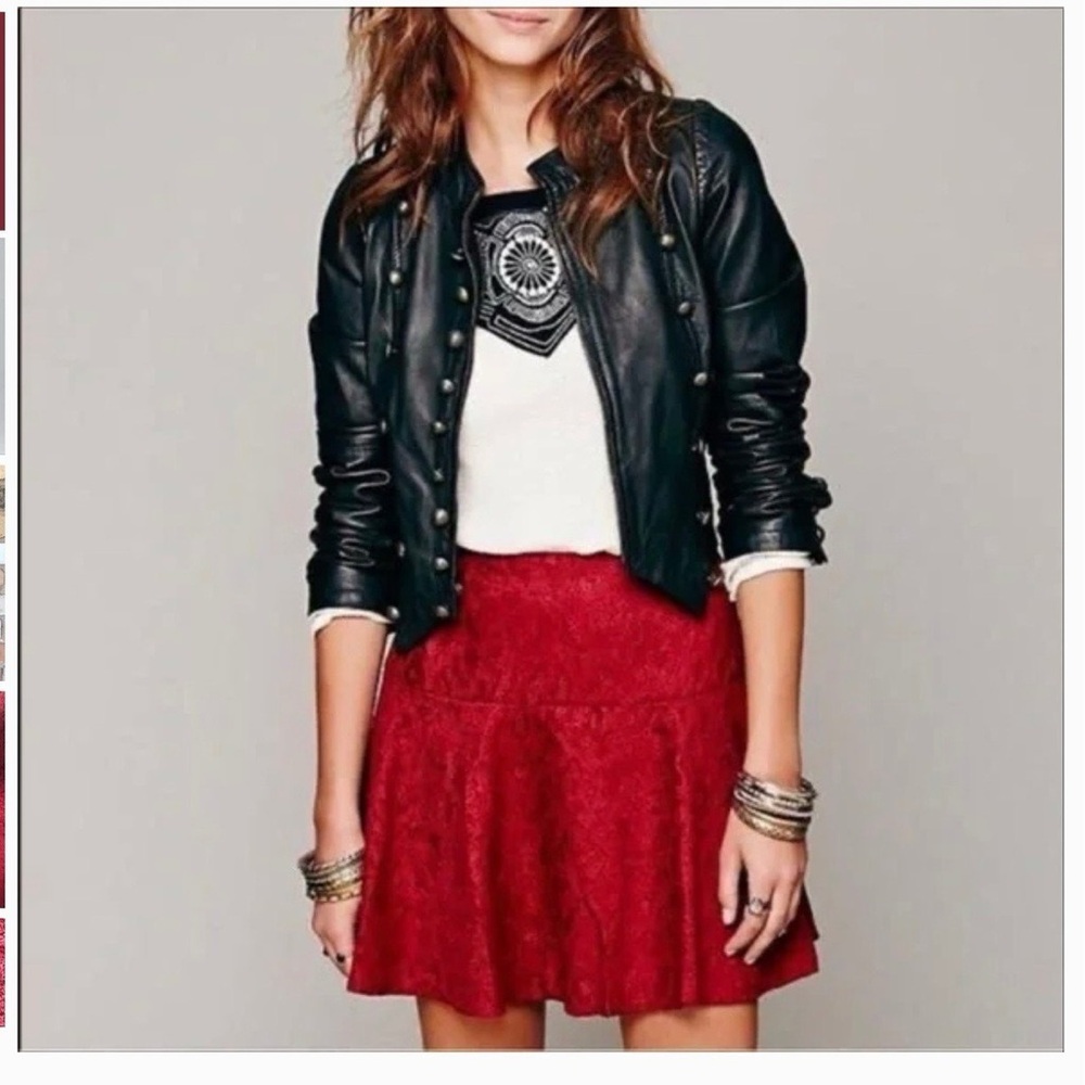 Free People Red Jacquard Mini Skirt